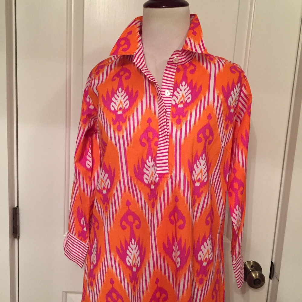NEW GRETCHEN SCOTT TOP TUNIC ORANGE PINK WHITE PRINT COTTON SIZE XS NWT - Picture 2 of 7